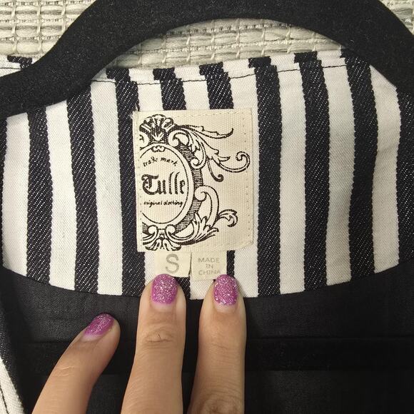 Tulle Blazer Jacket Womens Small Striped Open Front Lined Modern Workwear Career - Picture 3 of 10